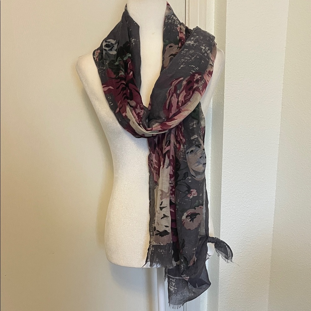 Floral Gray and Pink Scarf